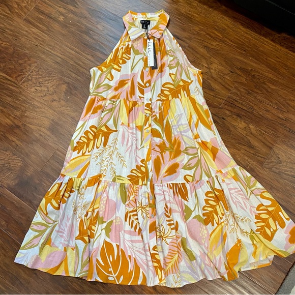 Nicole Miller Tropical Tiered Sleeveless Dress Size L - NEW - Picture 3 of 11